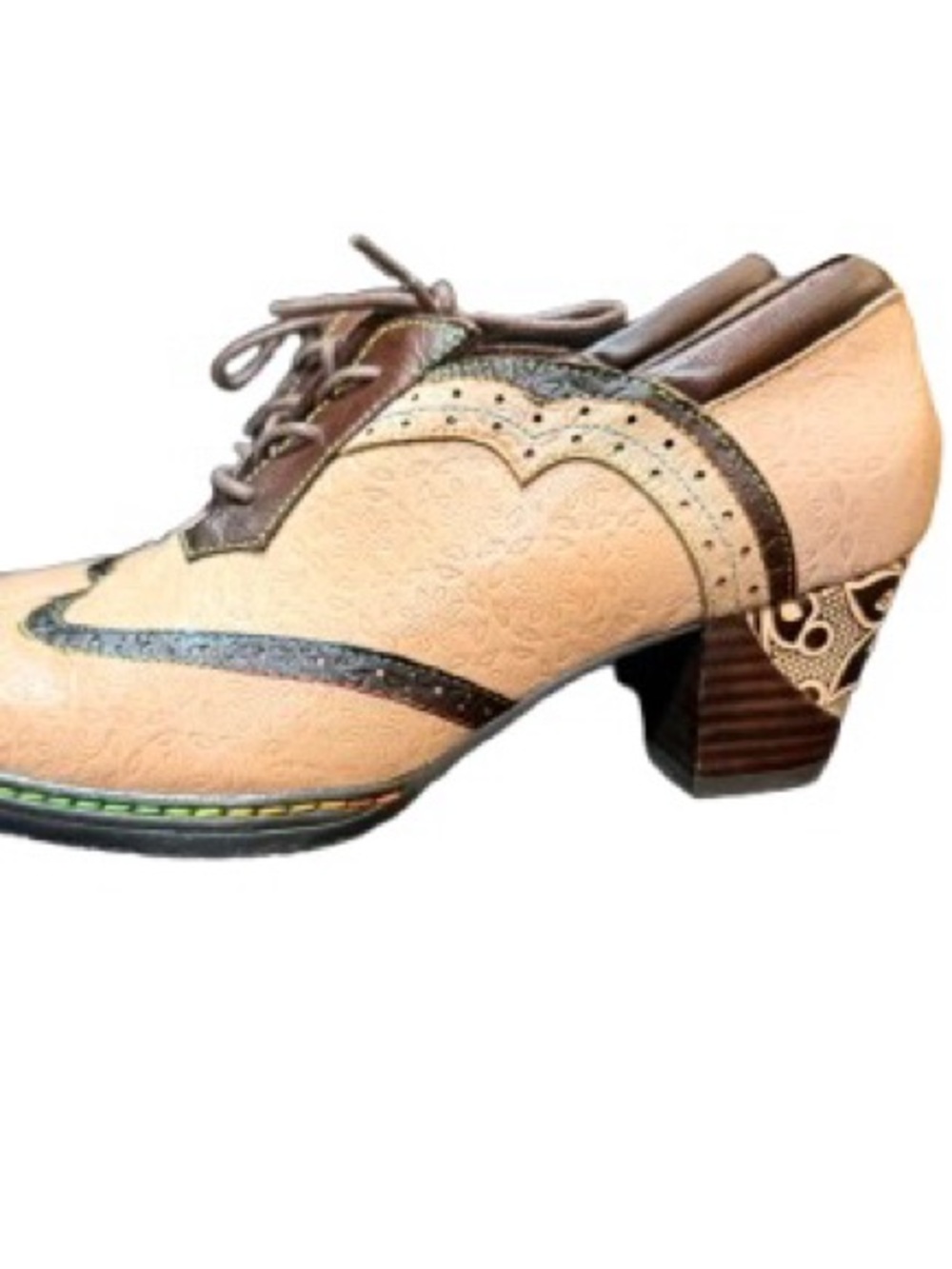 Soffia Adele Leather Brogue Oxford Heels EU 39 Beige Floral Steampunk - Picture 3 of 9